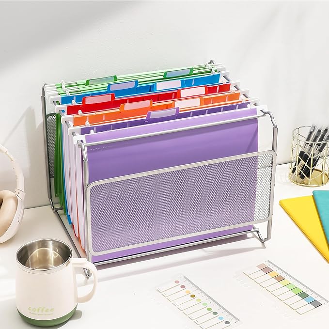 24 Pcs Plastic Hanging File Folders, Letter Size Reinforced Hanging File Folders with Insertable 1/5 Cut Tabs, Assorted Color Coded Organizers for Office Home Filing Cabinets Classroom Supplies