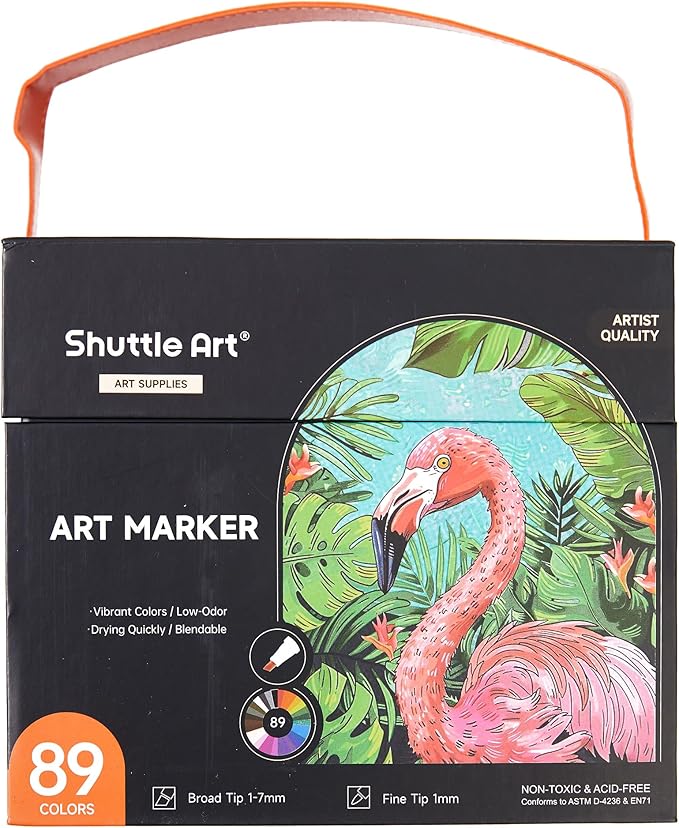 Shuttle Art 89 Colors Alcohol Markers, 88 Colors Dual Tip Art Marker Set Plus 1 Colorless Blender with Marker Case Perfect for Illustration Students Adult Coloring Sketching
