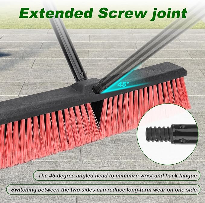 18 Inches Push Broom Outdoor- Heavy Duty Commercial Broom with 64.5" Long Handle and Stiff Bristles for Patio Garage Deck Concrete Wood Stone Tile Driveway Yard Warehouse Shop Floor Cleaning