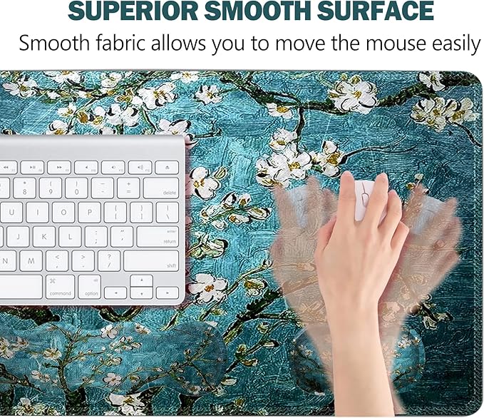 Upgraded Extended Gaming Mouse Pad, Keyboard Wrist Rest Pad, Wrist Support Mousepad Set, Artso Large Stable Rubber Base Stitched Edges, Multifunctional Desk Pad 35 x15.5 in, Blue Van Gogh Painting