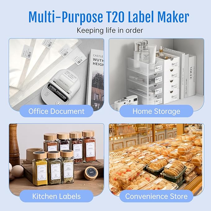 PRT T20 Label Maker Machine with Tape, RFID Auto Identification, Bluetooth Portable Label Printer for Office, Small Business, Home Organization, 2 Inch Thermal Printer Compatible with iPhone, White