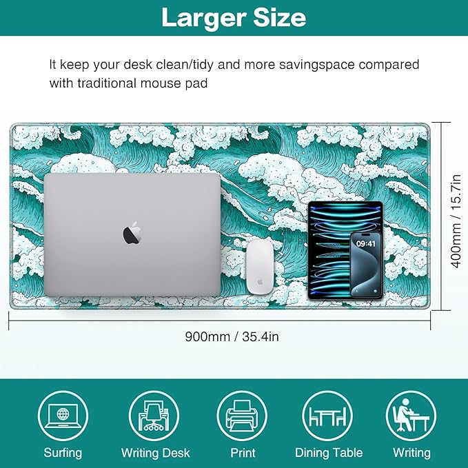 Gaming Mouse Pad, Large Mouse Pad XXL 35.4×15.7in, Extended Computer Keyboard Mouse Mat Desk Pad for Laptop with Stitched Edges, Waterproof Mousepad for Gamer Home&Office Women
