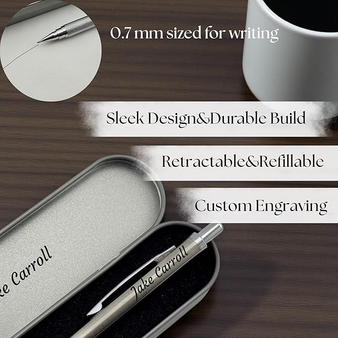 Custom Engraved Mechanical Pencil Set – Personalized 0.7mm & 2.0mm Refillable Drafting Tools – Gift for Architects, Engineers, Students, Designers, Graduation (Chrome Pen Engraved)