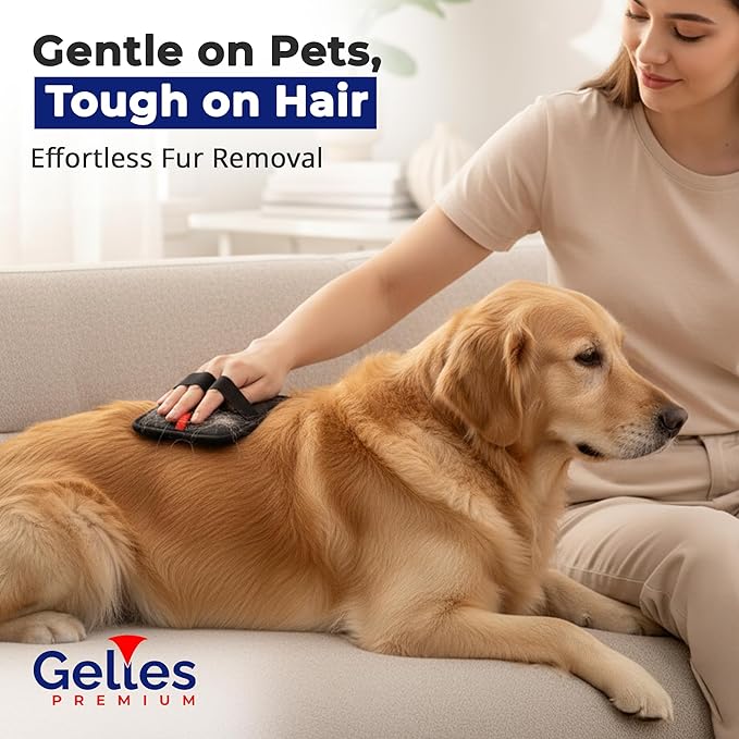 Gelles PREMIUM Electrostatic pet Hair Removal Glove, Reusable The Magic Brush pet Hair Remover, pet Glove Set for Furniture, Clothing, Car Seats, Reusable 2-in-1 Design, 1 Pack