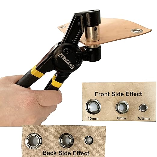 Grommet Tool Kit, Eyelet Tool Multi-Purpose Handheld Manual Hole Punch Rivet Press Plier Crimper 3 Interchangeable Dies with 900 Set 7/32" 5/16" 3/8" Metal Grommets Washers