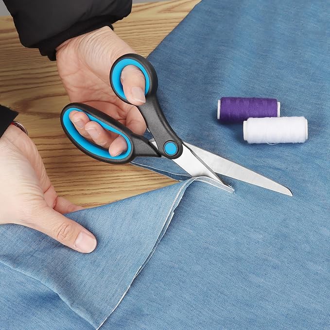 Left-Handed Scissors, 2 Pieces 8-Inch Stainless Steel Scissors Set with Soft Grip for Home, School, Office, Sewing Fabrics, Blue