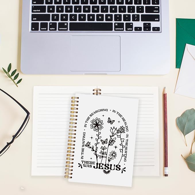 BearCake Boho Floral Christian Notebook Journal, Christian Gifts for Women, Bible Notebooks for Note Taking, Bible Journaling Notebook, Where the Jesus Hardcover Spiral Notebook 5.5x8.3 white