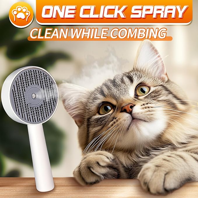 PHIXBEAR 3 in 1 Cat Steam Brush, Self-Cleaning Anti-Static Pet Spray Hair Removal Comb for Cats with Release Button and Tank, Rechargeable Steam Brush for Shedding, Massage and Cleaning