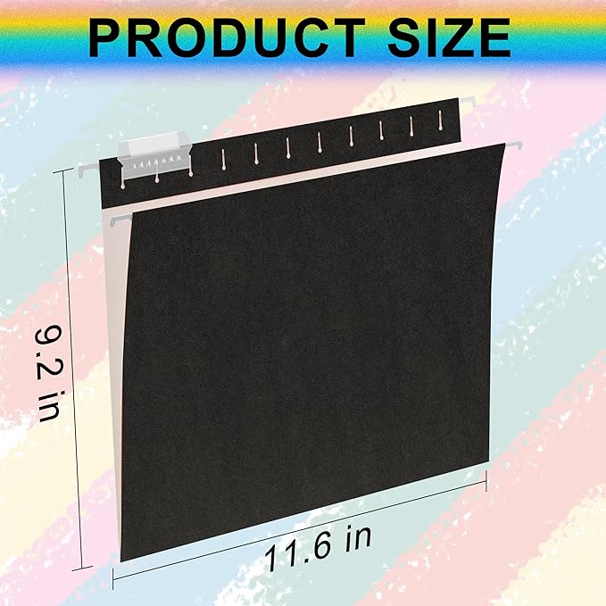 Letter Size Hanging File Folders-6 Pack,11 Point Black Paper Stock,1/5-Cut Adjustable Tabs,Bulk for Filing Cabinet