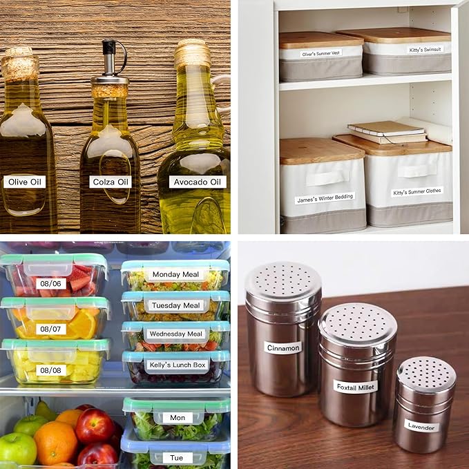 SUPVAN E10 Bluetooth Label Maker Machine with Tape, Continuous Waterproof Label, Versatile App with 35 Fonts and 1k+ Icons, Inkless Labeler for Home, Kitchen, School, Office Organization, White