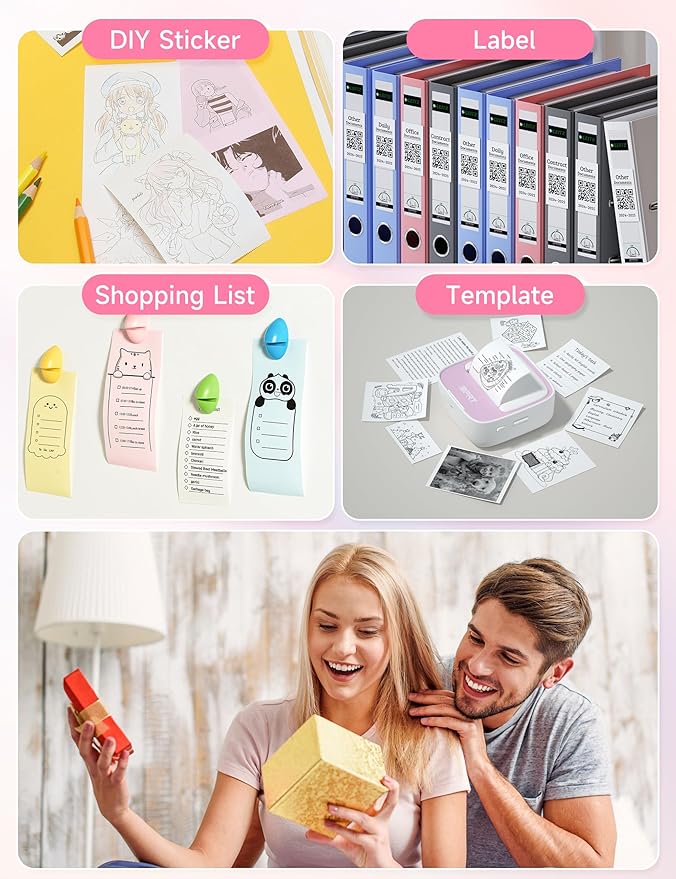 iDPRT Portable Sticker Maker Machine with 1 Roll Sticker Paper, Mini Printer Efficiently and Quickly, Thermal Printer for Study Notes, Pictures, DIY, Label, Free App with Multiple Templates, Pinkcolor
