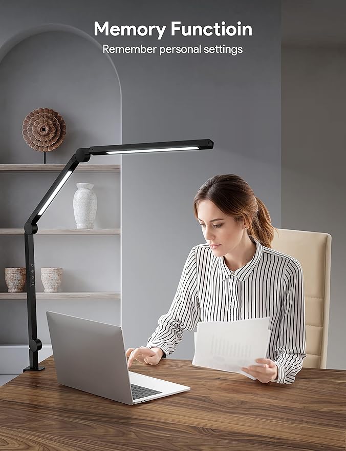 MediAcous LED Desk Lamp with Clamp, Dual Light Desk Lamp with Swing Arm, 4 Color Modes & 4 Brightness Metal Table Lamp, Eye-Caring Clip-on Lamp with Memory Function for Home Office Work Study