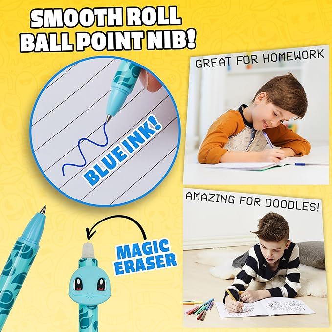 Pokemon Erasable Pens Set of 4 School Supplies Smooth Writing Retractable Pikachu Blue Gel Pens Ballpoint for Drawing Doodling Journaling Kawaii Anime Gifts