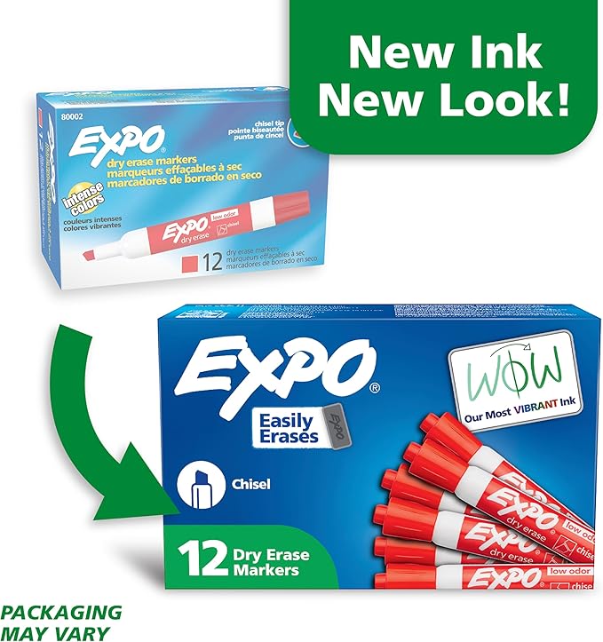 EXPO Low Odor Dry Erase Markers Chisel Tip Red 12 Count