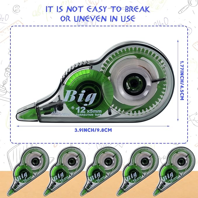 Yexiya 48 Pieces Correction Tapes Original Correction Wide Eraser Applicator Easy to Use Applicator Translucent Tapes Shows for Office Note Journal Scrapbooking, 0.2 Inch x 39.4 Feet