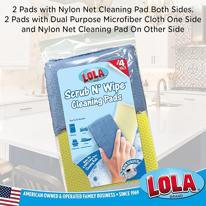 LOLA Microfiber & Nylon Net Sponges, 24 Pack, 12 Dual Sided Non-Scratch Sponge Pads & 12 w/Microfiber Cloth One Side and Nylon Net Other Side