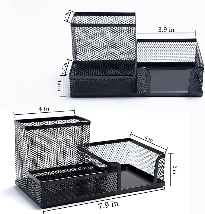 2 Pieces Pen Holder Mesh Metal Pencil Holder Desk Organizers Black for Desk Office with 3 Compartments Pencil Holders,Desktop Storage Caddy Organization,Suitable for School, Home,Black