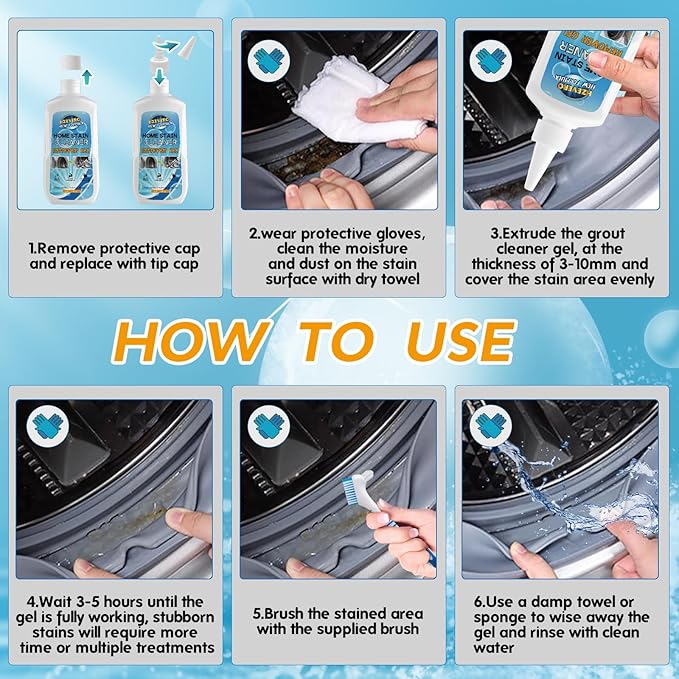 Mold Stain Remover Gel, Washing Machine Cleaner for Front Loader Washer Gasket Rubber Seal Home Stain Removal Gel for Grout, Caulk, Refrigerator, Shower, Bathtub, Bathroom Cleaning Solution (10 Fl Oz)