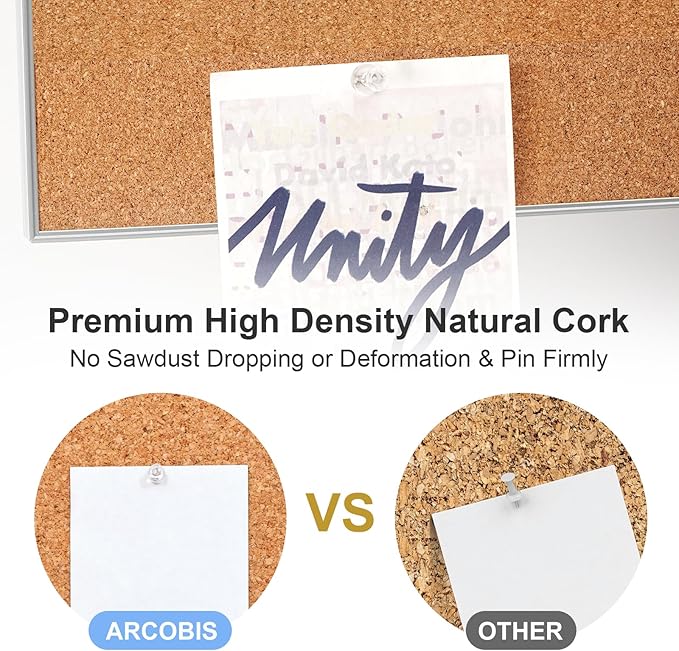 ARCOBIS Cork Board White Board Combo, 24 x 18 Inch Bulletin Board, Magnetic Dry Erase Board & Corkboard for Wall, Vision Board for Home, Office, School, Silver Frame