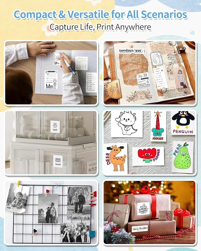 iDPRT Sticker Maker, Portable Thermal Printer with 1 Roll Sticker Paper, Bluetooth Inkless Printer Mini Label Maker for Study, DIY, Notes, Mini Label Maker with Multiple Template in Free App (Blue)