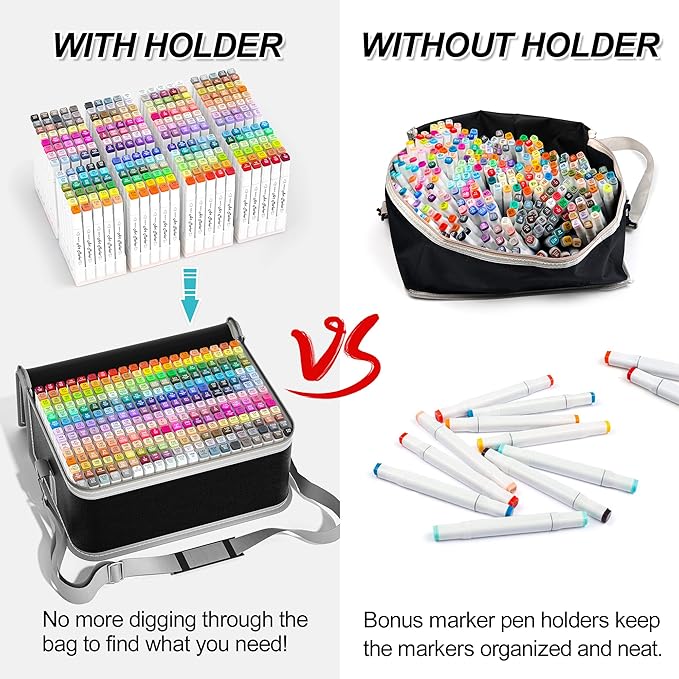 Shuttle Art 280 Colors Dual Tip Alcohol Based Art Markers, 279 Colors Permanent Marker Plus Colorless Blender, Micro-tip Pens, White Highlighter Pens, Marker Bag with Holders for Kids Adult Coloring