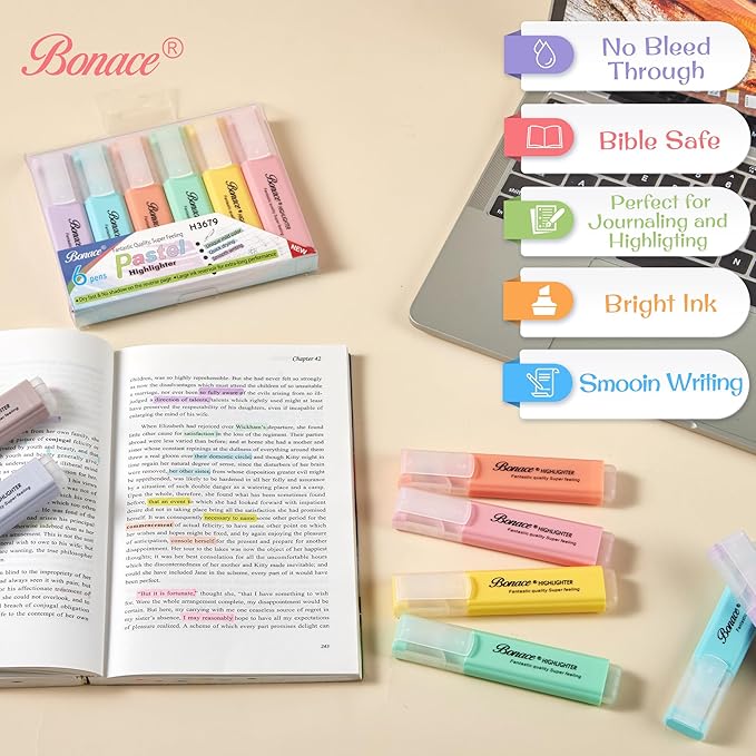 Pastel Highlighters,Chisel Tip Marker Pen,8 Assorted Macaron Colors Highlighter Pens, Mini Highlighters,Water Based, Quick Dry For Back to School Supplies，Aesthetic Highlighter for Office