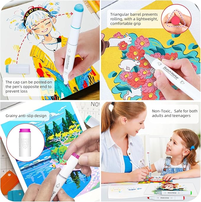 HOMESILMO-48 Color Double Head Alcohol Marker Set, Fine Chisel, Dual Effect Design, Art Marking, Professional Painting Marking, Adult Coloring Book | Coloring Marking | Painting |, Artist Set.