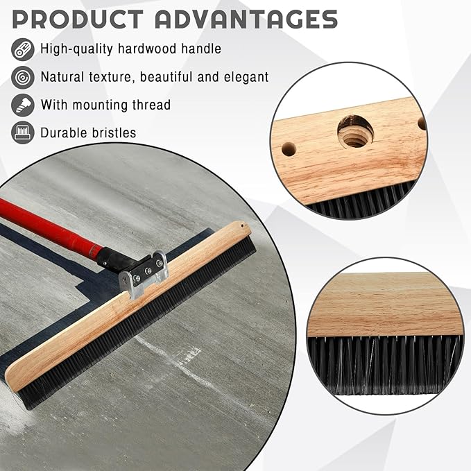 Yiyiring 2 Pack 36 Inch Concrete Broom Finishing Tools Without Handle Wood Backed Brush Push Brooms with Mounting Threads for Concrete Finishes Hard Floors Yards