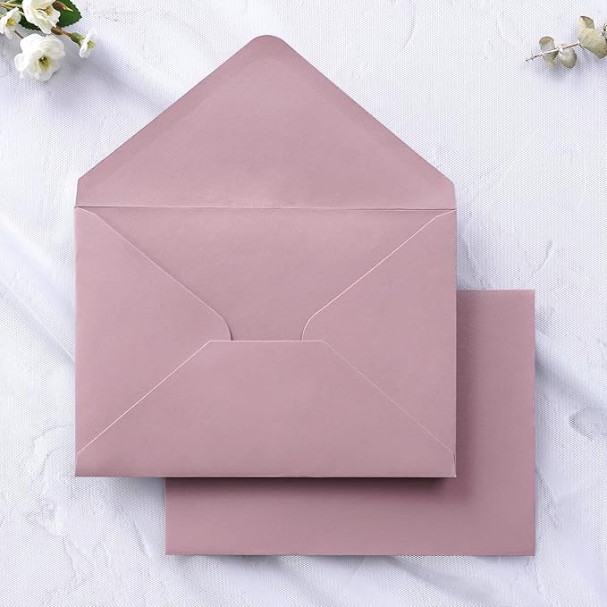 PONATIA 50 PCS/Pack A7 Envelopes, 5.25 x 7.48'' Matte Dusty Rose Envelope, Perfect 5x7 envelopes For Wedding Invitation Cards, Christmas Gift Cards Envelopes, Acrylic Invitations, Photos