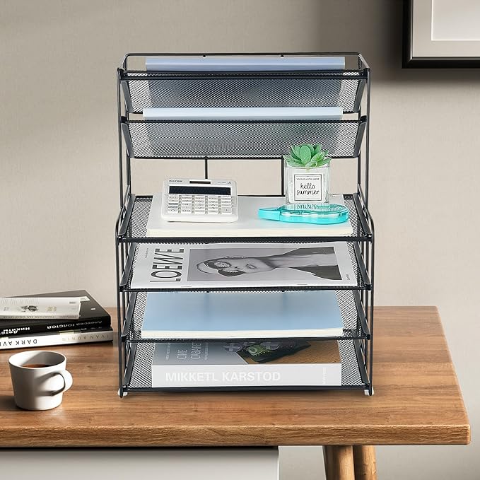 6-Tier Letter Tray Paper Organizer, Desk Organizers and Accessories, Desktop File Organizer, Office Desk Accessories for Office Supplies(Black)