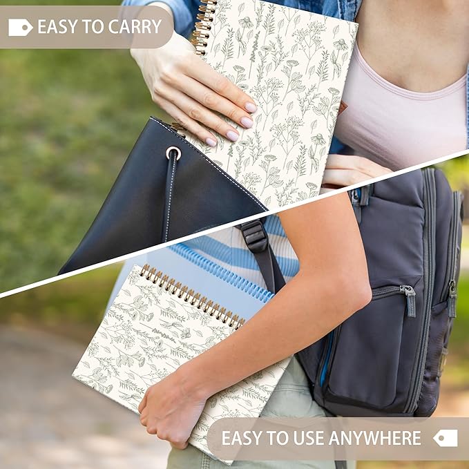 Green Floral Notebook Journal - Floral Journal, Green Floral Flower Spiral Notebook, Flower Aesthetic Notebooks for Women Girls, Vintage Botanical Wildflowers School Office Supplies, 6x8.2In