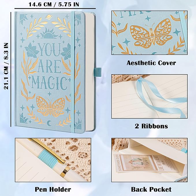 College Rule Notebook for Women Men, 318 Numbered Pages Journal, A5 Butterfly Floral Journals for Writing, Aesthetic Notebooks, Work School Note Taking, 5.4" x 8.4"