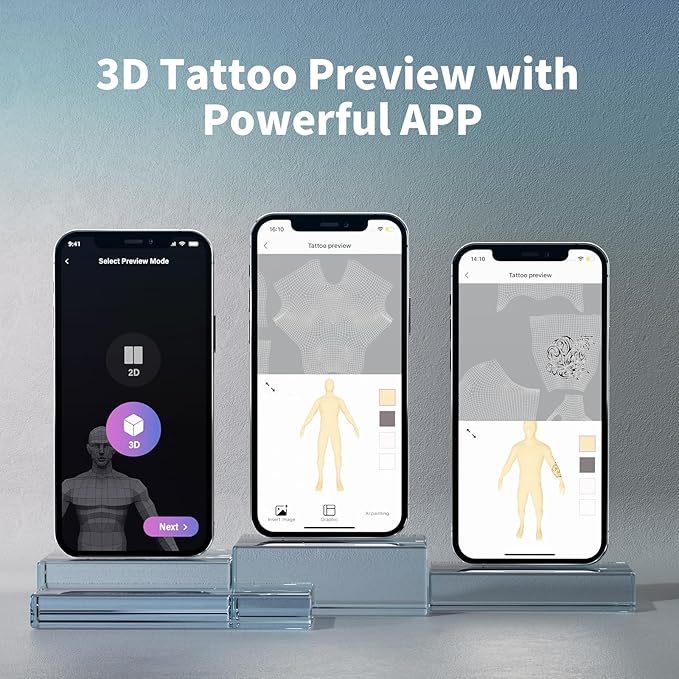 Wireless Tattoo Transfer Stencil Printer, Portable Thermal Tattoo Machine for Tattoo Beginners with 40pcs Stencil Paper, Compatible with Smartphone & PC, Rechargeable & Inkless, Black