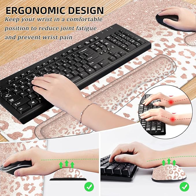 Lateefah Desk Mat, Mouse Pad with Wrist Rest, 4-in-1 Large Mouse Pads for Desk, Ergonomic Mouse Pad and Keyboard Wrist Rest Gaming Keyboard Mat for Office, Home