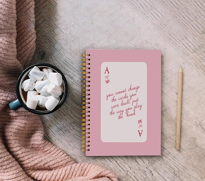 Preppy Pink Ace Card Notebook Journal, Trendy Funky Y2K Retro Pink Notebook Journal, Girly Notebook, Preppy Gifts For Women, Pink Office Supplies, Pink Spiral Notebook 5.5x8.3inch