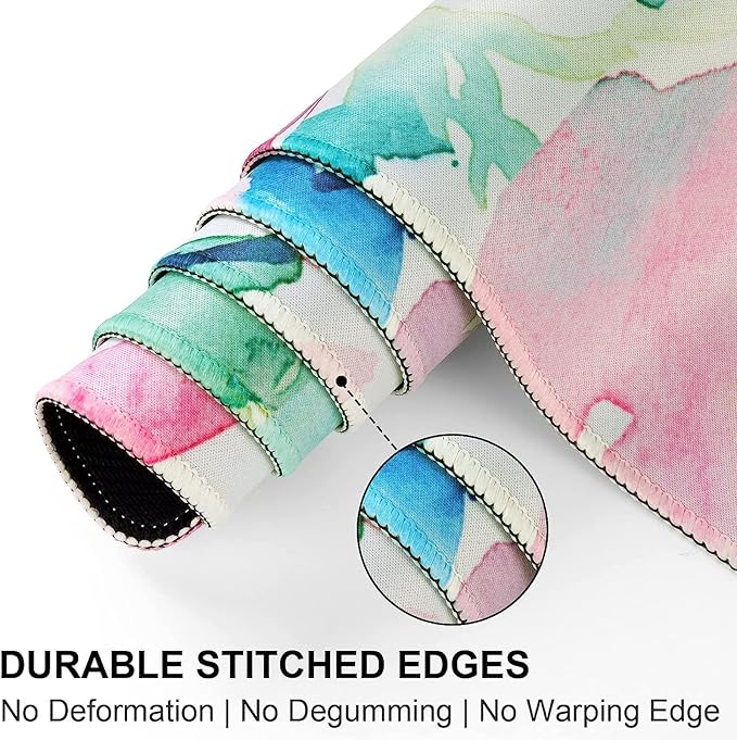 HAOCOO Floral Extended Desk Pad, Large Mouse Mat With Edge Stitching, 2 MM Thick Waterproof Computer Keyboard Mat, Non-Slip Rubber Base for Office