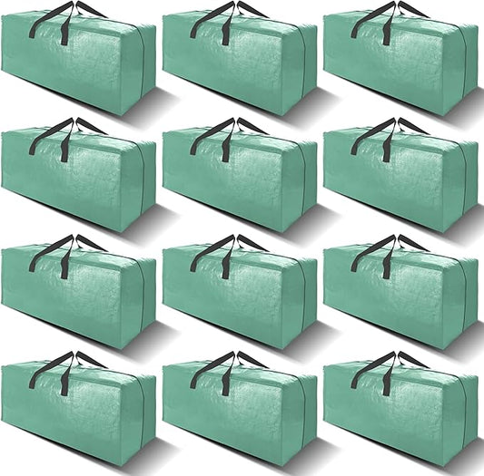 12 Pack Heavy Duty Large Moving Bags W/Backpack Straps - Strong Handles & Zippers, Storage Totes For Space Saving, Fold Flat, Alternative to Moving Box and Storage Bin, Teal