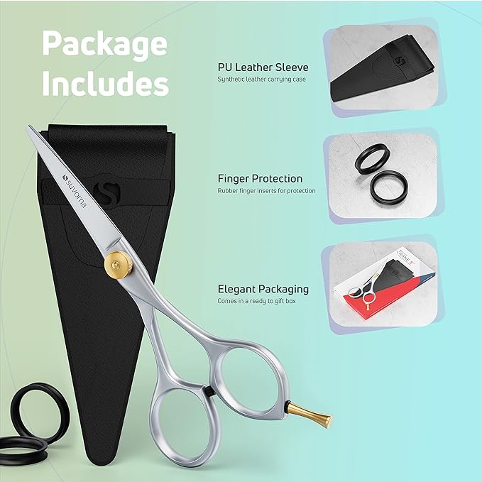 Suvorna Small Scissors for Beard, Mustache, Facial, Nose, Eyebrow & Ear Hair – Tiny Scissors for Cutting, Trimming & Grooming – 5" Stainless Steel Mustache Scissors for Men, Barbers, & Home Use