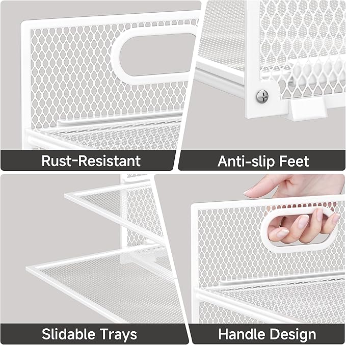 6 Tier Paper Organizer for Desk File Organizer with Handle Mesh Paper Letter Tray Organization for Desktop Document Holder for Office, Home & School-White