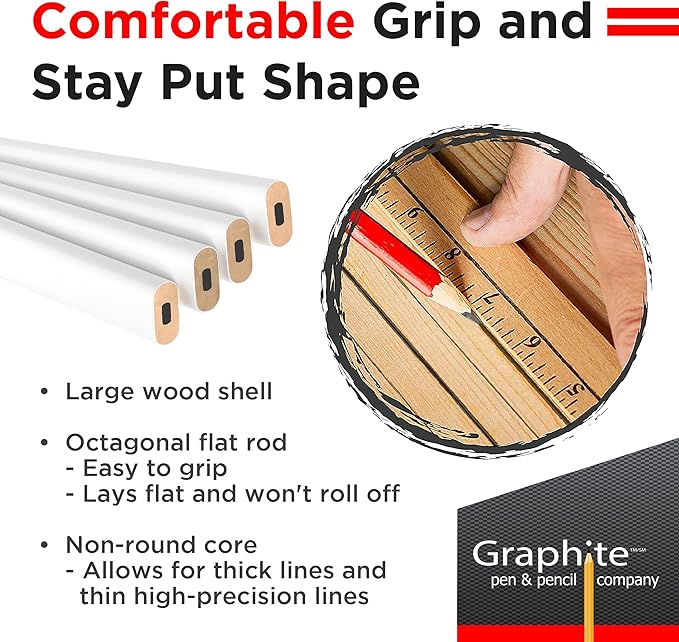 GRAPHITE Hard Lead Carpenter Pencils Bulk - (72) Pieces Lumber Wooden Pencil #2 (HB) - White