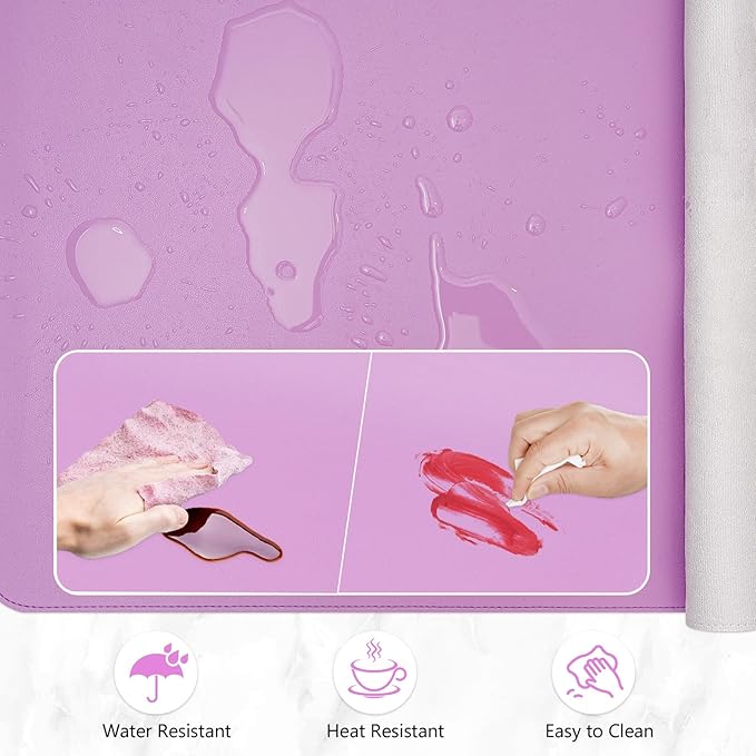 Dual-Sided Desk Pad, Large Mouse Pad - Natural Cork & PU Leather Non-Slip Waterproof Desk Mats for Office and Home (Purple, 31.5" x 15.7")