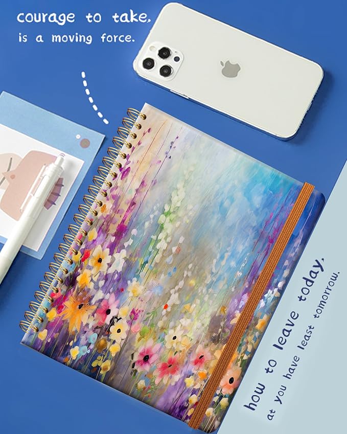 Ruled Spiral Writing Notebook,A5 Hardcover Lined College Journal for Women Lady Girl,Strong Twin-Wire Binding with Premium Paper,8.4" X 6",Perfect for School,Office,Home Gifts(pink purple spring