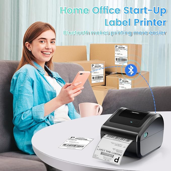 Bluetooth Shipping Label Printer 4x6 - D450BT Thermal Label Printer for Shipping Packages, Small Business, Home, Office, Compatible with Amazon, Ebay, Tiktok, Etsy, USPS