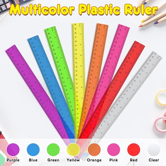 200 Pack Clear Plastic Ruler 12 Inch, Rulers Bulk for Classroom, Transparent Assorted Color Ruler with Centimeters and Inches, Metric Rulers for Kids, Ideal Back to School Office Home Supplies