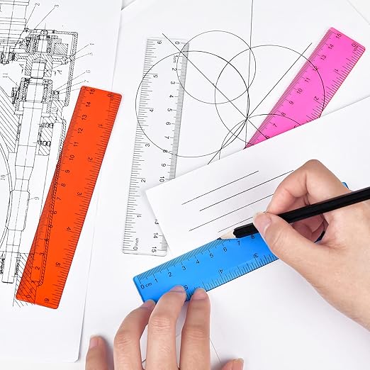 Clear Plastic Ruler 6 Inch Straight Rulers, Bulk Assorted Colors, Shatterproof Ruler with Inches and Centimeters for School Classroom, Home, or Office (8 Pack)