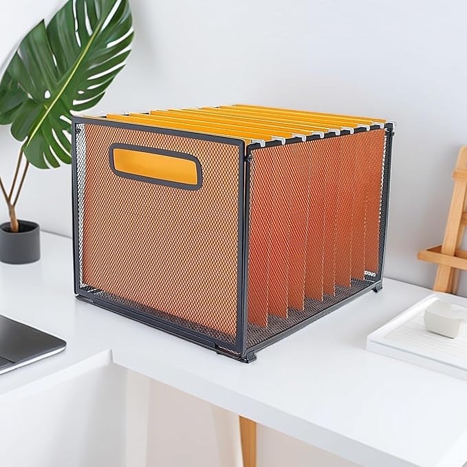 SETTFRFE Letter Size Hanging Folder Organizer,Metal Mesh Hanging File Folder Box,Office File Baskets,Black