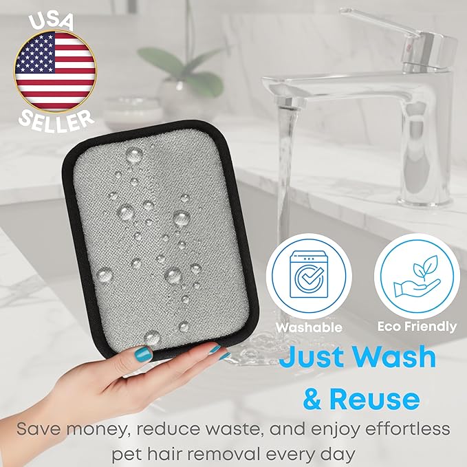 HELO PETS Reusable Pet Hair Remover Glove – Electrostatic Fur Removal for Cats & Dogs, Cleans Couch, Furniture & Clothing Fast – Wash, Dry & Use Again - Gentle with Soft Fabrics.
