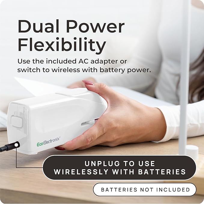 Portable Automatic Electric Stapler - 30 Sheet Capacity, Quiet Operation, Jam-Free and Easy Reload - AC Adapter/Battery Powered, (White)