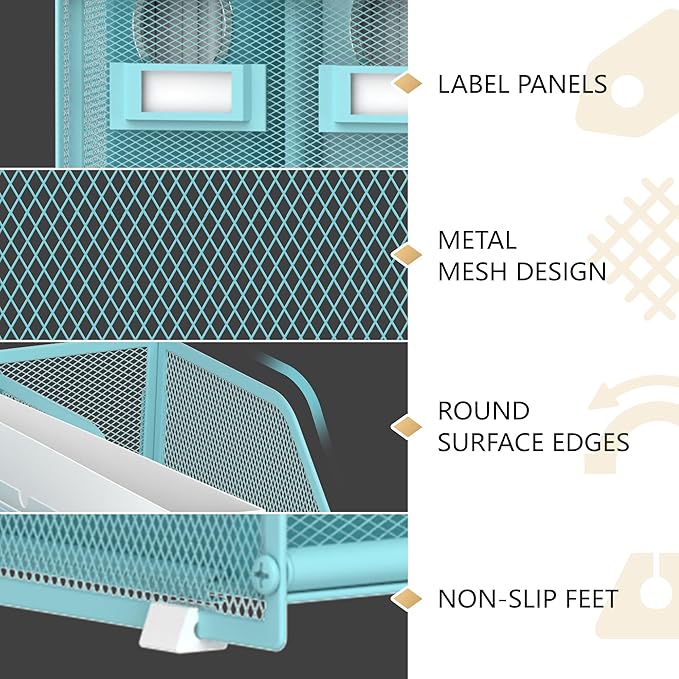 DALTACK Desk Organizers Metal Magazine File Holder with 5 Vertical Compartments Folder Storage Binder Organizer for Office Home School Organization, Blue Plus