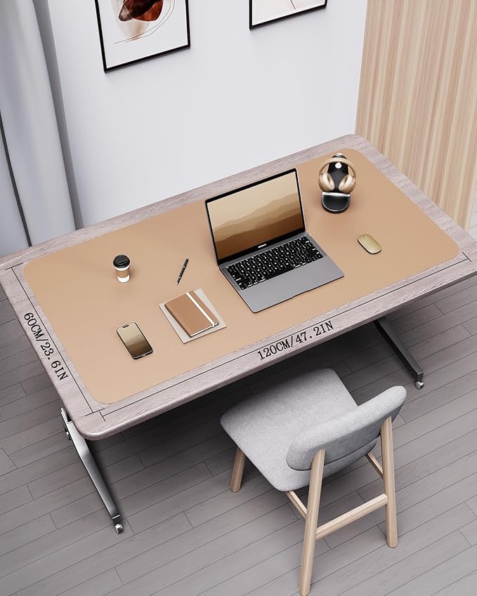 YSAGi Double-Sided Desk Pad, Leather Desk Mat, Eco Cork Desk Pad Protector,Large Mouse Pad,Waterproof Desk Blotter for Office/Home(Apricot+Cork, 47.2" x 23.6")